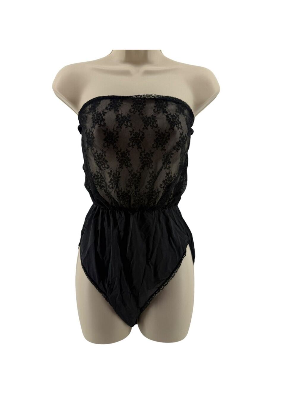 Vintage Lady Cameo Black Strapless Romper Lingerie Womens Size Medium